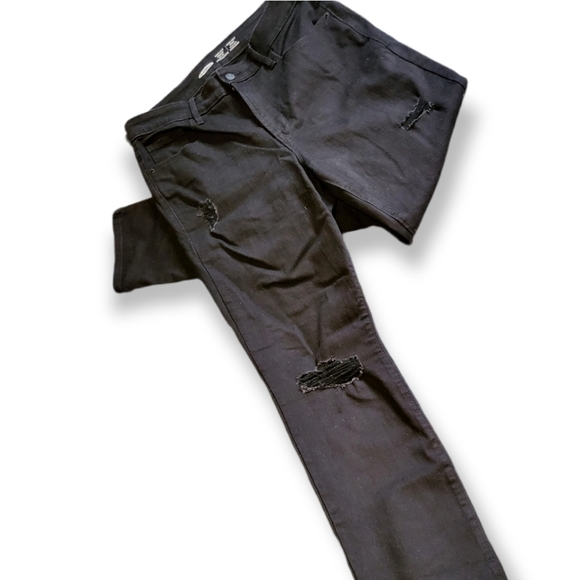 New High Rise Power Slim Jeans Size 12 Old Navy Black Ripped Skinny Jeans - Picture 9 of 16